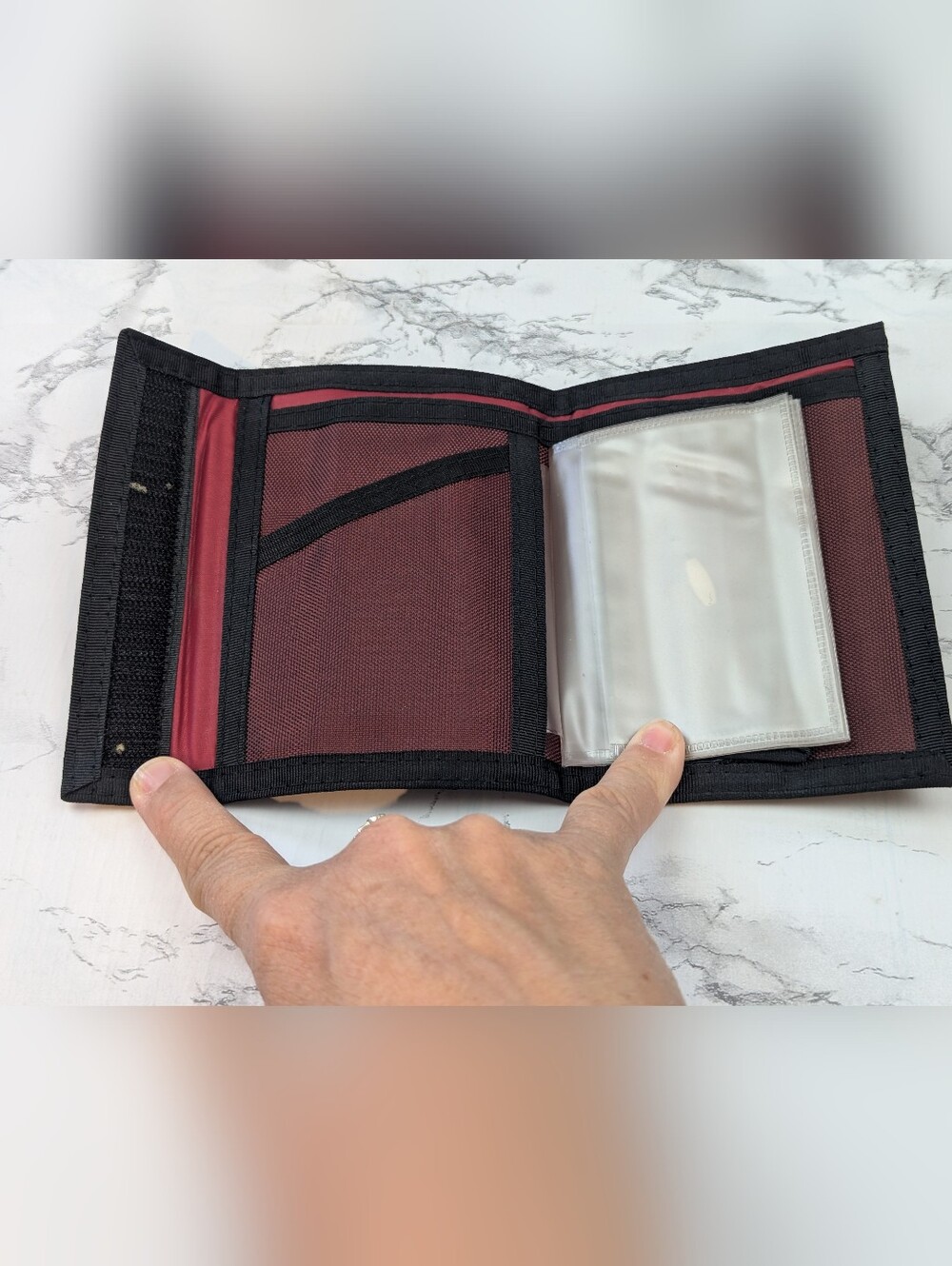 VTG 80s Rainbow Seagull Nylon Velcro Wallet Retro Trifold Burgundy - Picture 4 of 12
